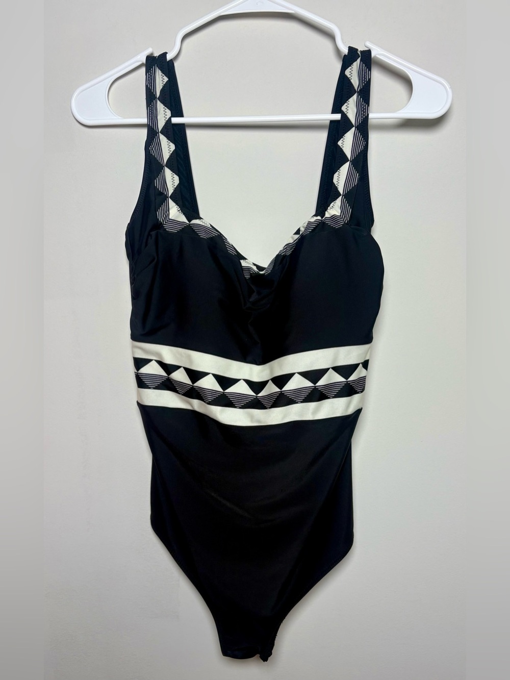 Gottex Black and White Geometric Trim One-Piece Swimsuit